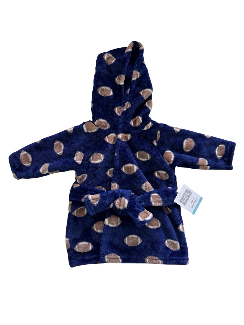 New Hudson Baby Hooded Navy with Footballs Bathrobe Robe 0-9 months